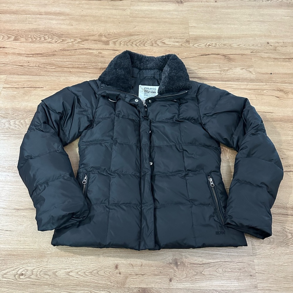 Eddie Bauer 700 Fill Down Puffer Jacket Womens Small Black Shearling Collar